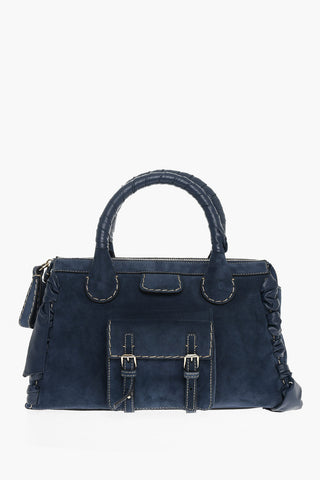 Borsa Handle Top in Suede con Maxi Tasca a Toppa