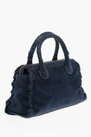 Borsa Handle Top in Suede con Maxi Tasca a Toppa