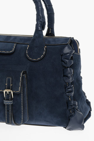 Borsa Handle Top in Suede con Maxi Tasca a Toppa