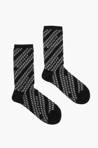 Ribbed Knit Socks with All-Over Logo