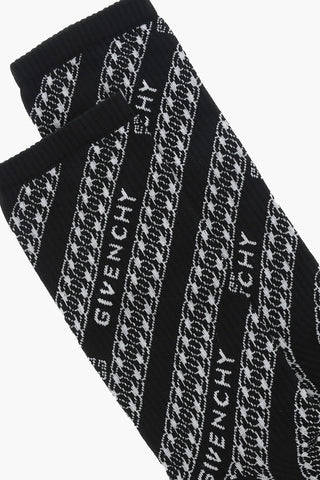 Ribbed Knit Socks with All-Over Logo