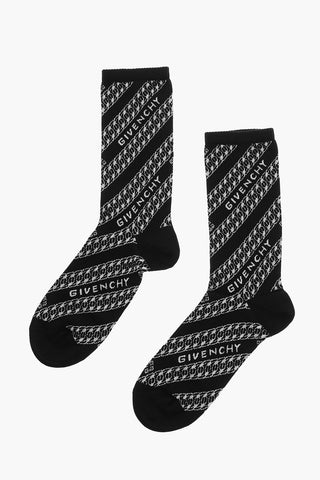 Ribbed Knit Socks with All-Over Logo