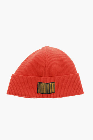 Ribbed Wool Beanie with Barcode Detail