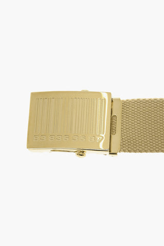 Fabric Belt with Gold Tone Buckle and Engraved Barcode 40mm