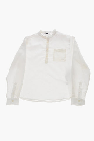 EMPORIO Mandarin Collar Solid Color Shirt with Breast Pocket
