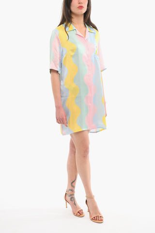Printed Silk Short Sleeved Shirt Dress