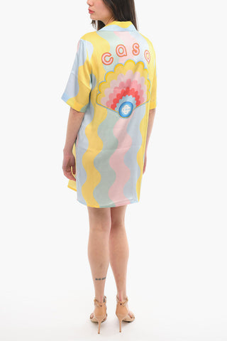 Printed Silk Short Sleeved Shirt Dress