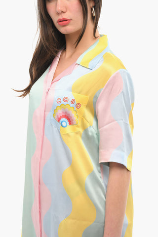 Printed Silk Short Sleeved Shirt Dress