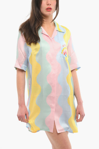 Printed Silk Short Sleeved Shirt Dress