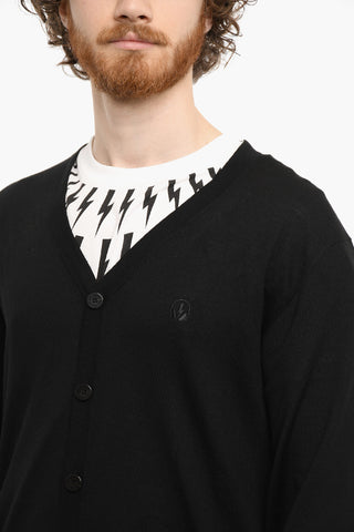 Wool Slim Fit Cardigan With V-Neck and Ridded cuff