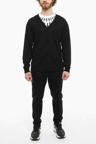 Wool Slim Fit Cardigan With V-Neck and Ridded cuff