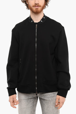 Technical Fabric Bomber Jacket with Embroidery on the Collar