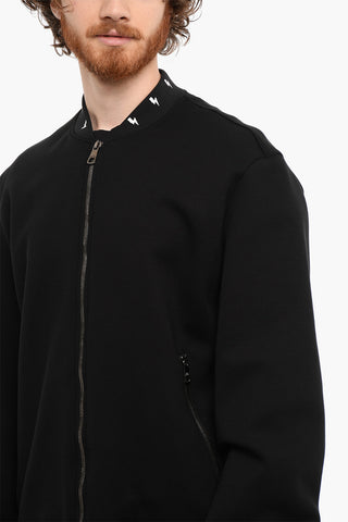 Technical Fabric Bomber Jacket with Embroidery on the Collar