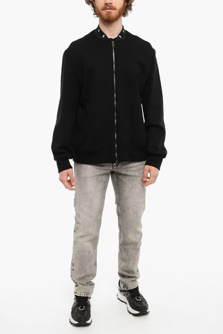Technical Fabric Bomber Jacket with Embroidery on the Collar