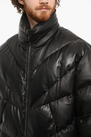 Piumino in Pelle e Nylon a Tinta Unita