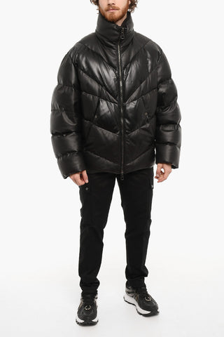 Piumino in Pelle e Nylon a Tinta Unita