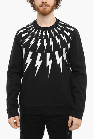 Crewneck Sweatshirt FAIR-ISLE THUNDERBOLT with Contrast Print