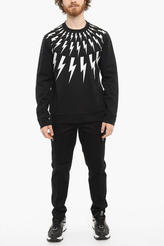 Crewneck Sweatshirt FAIR-ISLE THUNDERBOLT with Contrast Print