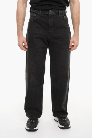 Jeans Baggy Fit in Lavaggio Scuro con Bottone Logato 23cm
