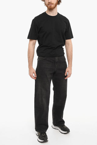 Jeans Baggy Fit in Lavaggio Scuro con Bottone Logato 23cm