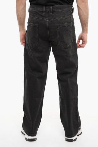 Jeans Baggy Fit in Lavaggio Scuro con Bottone Logato 23cm