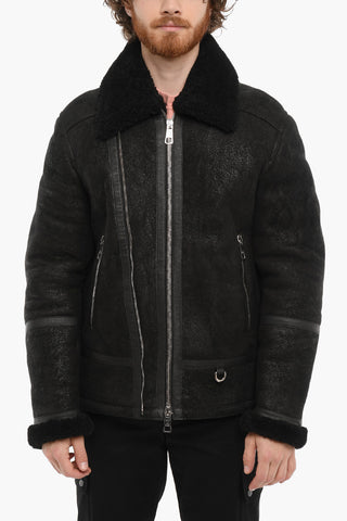 Slim Fit Shearling Jacket with Zip on the Sleeve