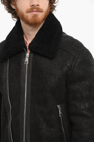 Slim Fit Shearling Jacket with Zip on the Sleeve