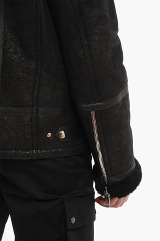 Slim Fit Shearling Jacket with Zip on the Sleeve
