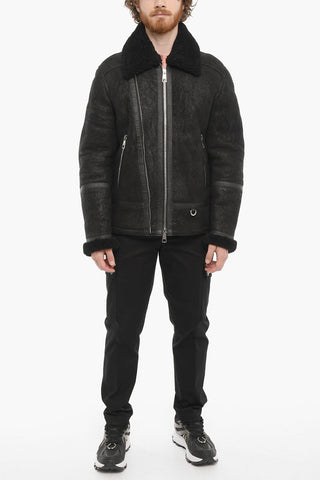 Slim Fit Shearling Jacket with Zip on the Sleeve