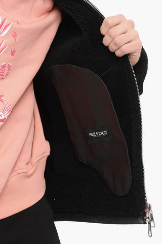 Slim Fit Shearling Jacket with Zip on the Sleeve
