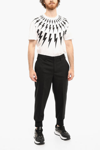 Pantaloni Slim Fit con Polsini a Costine