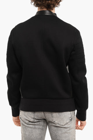 Leather and Technical Fabric HYBRID BONDED Jacket with Silver Details