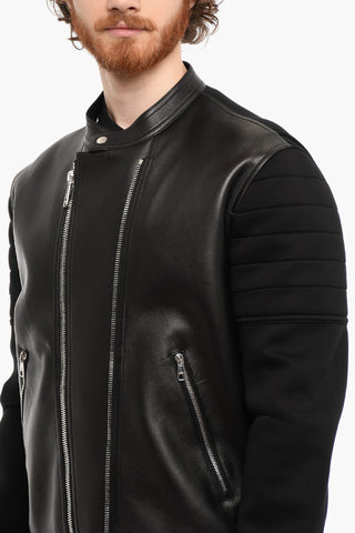 Leather and Technical Fabric HYBRID BONDED Jacket with Silver Details