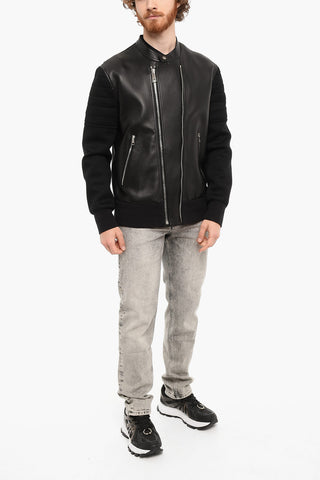 Leather and Technical Fabric HYBRID BONDED Jacket with Silver Details