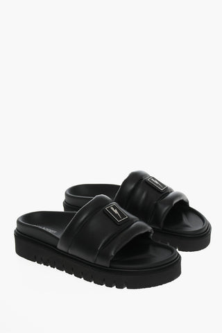 Solid Color Leather Sandals with Logo Plaque