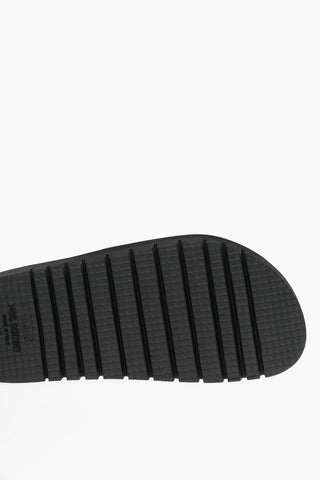 Solid Color Leather Sandals with Logo Plaque