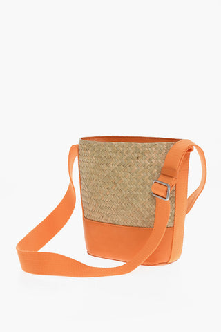 Braided Fabric Bag with Faux Leather Trims