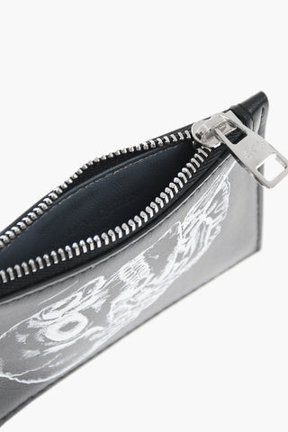 Leather Neck Card Holder with Skull Print