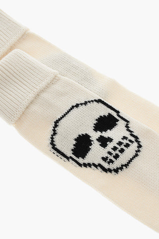 Cotton Long Socks with Embroidered Skull