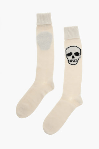 Cotton Long Socks with Embroidered Skull