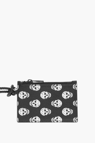 Leather Neck Card Holder with All-Over Skull