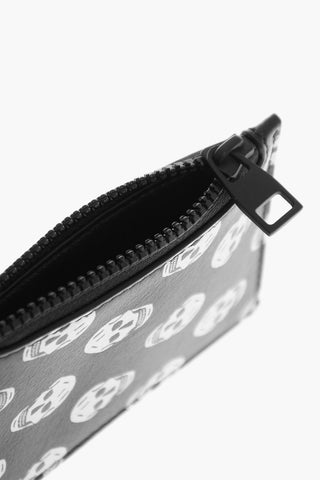 Leather Neck Card Holder with All-Over Skull