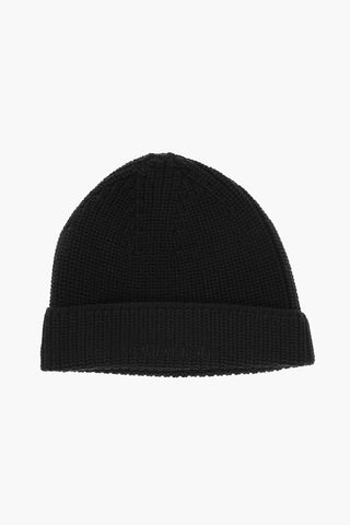 Solid Color Wool Blend Beanie with Embroidered Logo
