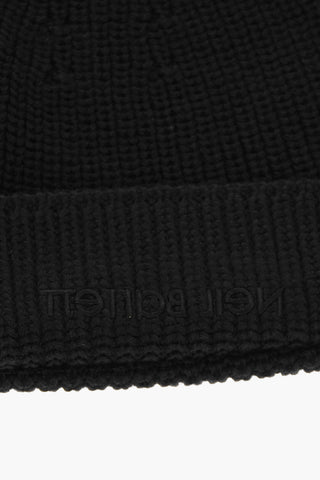 Solid Color Wool Blend Beanie with Embroidered Logo