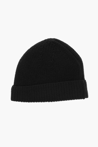 Solid Color Wool Blend Beanie with Embroidered Logo