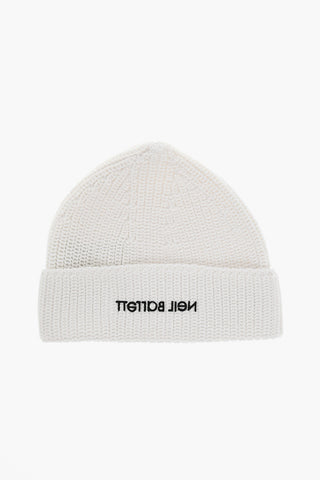 Beanie in Tinta Unita con Logo a Contrasto