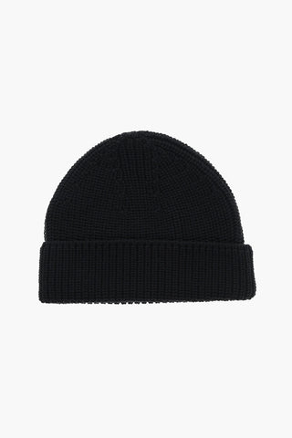 Wool Blend Beanie with Logo Plaque