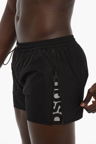 Solid Color Swim Shorts with Side Zip