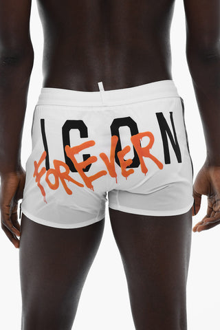ICON Stretch Nylon Swim Shorts with Printed Contrasting Logo