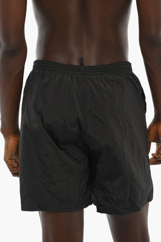 ICON Solid Color Swim Shorts with Printed Contrasting Logo